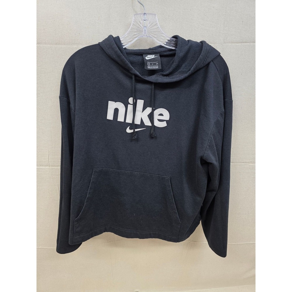 Nike‎ Womens Black Graphic Logo Pullover Hoodie Sweatshirt Small S 65-6577